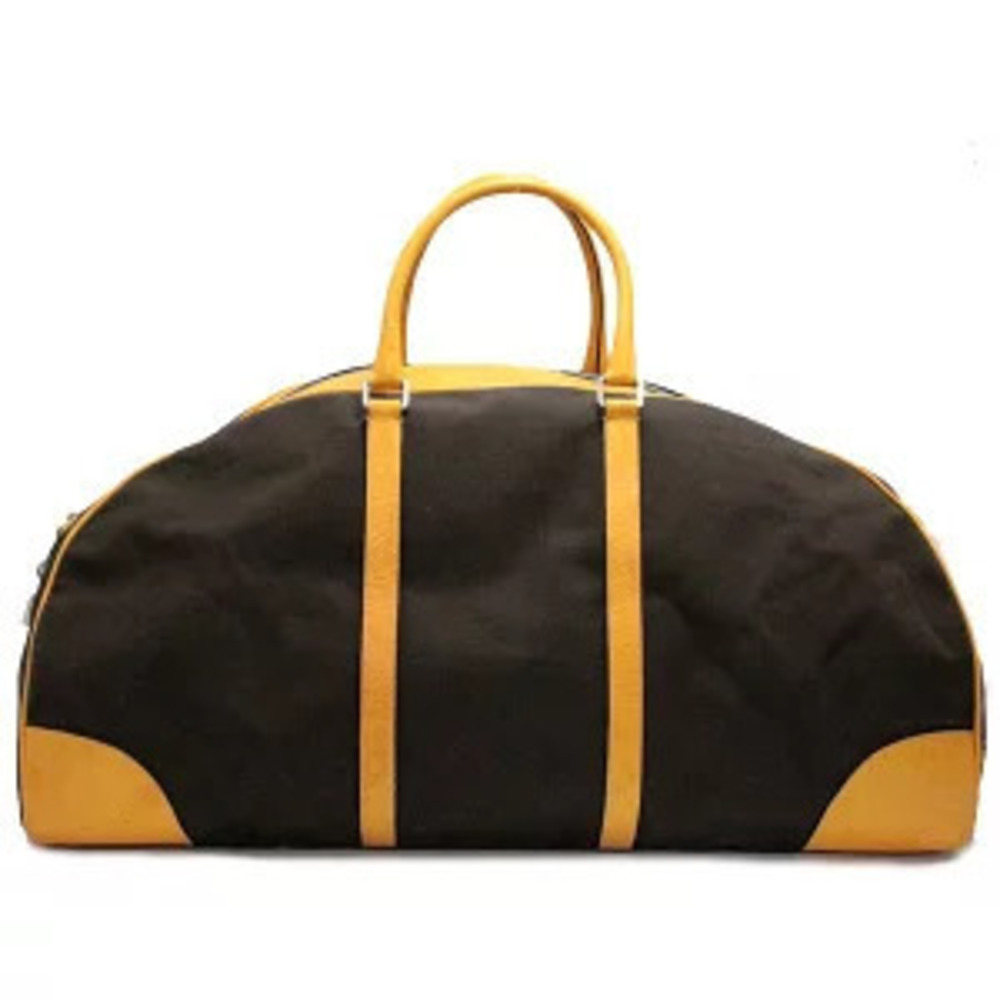 Prada trim canvas leather vintage yellow duffle brown travel